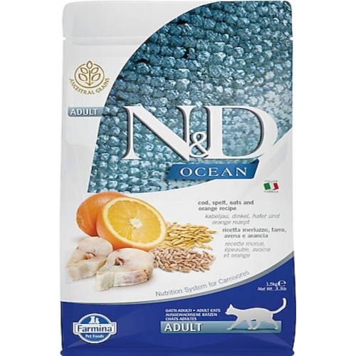 N&D Ocean Morina Balıklı ve Portakallı Açık Yetişkin Kedi Maması N&D Ocean Morina Balıklı ve Portakallı Açık Yetişkin Kedi Maması