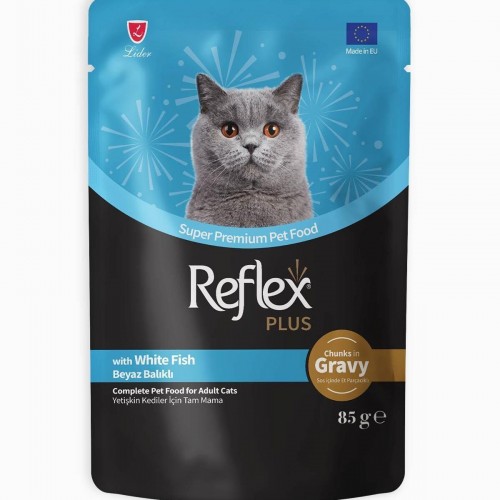 Plus Sos İçinde Et Parçacıklı Beyaz Balıklı Yetişkin Kedi Maması 85 gr Plus Sos İçinde Et Parçacıklı Beyaz Balıklı Yetişkin Kedi Maması 85 gr