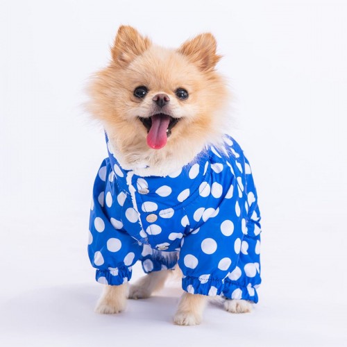 Mavi Dots Köpek Tulum Yağmurluğu Köpek Yağmurluk Köpek Kıyafeti Köpek Elbisesi