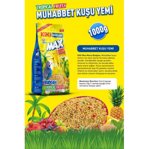 Kuş Max Menu Budgies Tropical Fruity Tropikal Meyveli Muhabbet Kuşu Yemi 1000 Gr. Kb3 Kuş Max Menu Budgies Tropical Fruity Tropikal Meyveli Muhabbet Kuşu Yemi 1000 Gr. Kb3