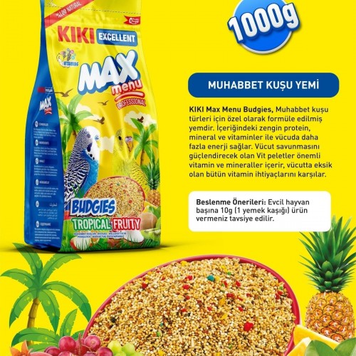Kuş Max Menu Budgies Tropical Fruity Tropikal Meyveli Muhabbet Kuşu Yemi 1000 Gr. Kb3 Kuş Max Menu Budgies Tropical Fruity Tropikal Meyveli Muhabbet Kuşu Yemi 1000 Gr. Kb3