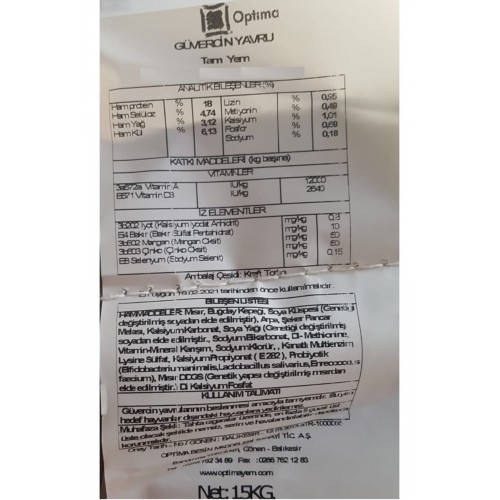Optima Güvercin Yavru Yemi Premıum 15kg Optima Güvercin Yavru Yemi Premıum 15kg