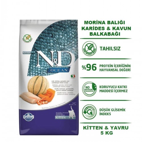 Ocean Tahılsız Morina Balığı, Karides, Balkabağı & Kavun Yavru Kedi Maması 1,5 Kg Ocean Tahılsız Morina Balığı, Karides, Balkabağı & Kavun Yavru Kedi Maması 1,5 Kg
