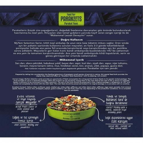 Selection 10 Çeşit Gerçek Meyve Parçalı Paraket Yemi 1 Kg