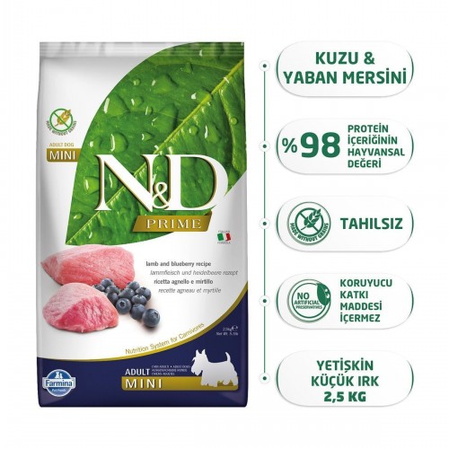 Prime Adult Mini Kuzulu&yaban Mersinli Köpek Maması 2,5 Kg