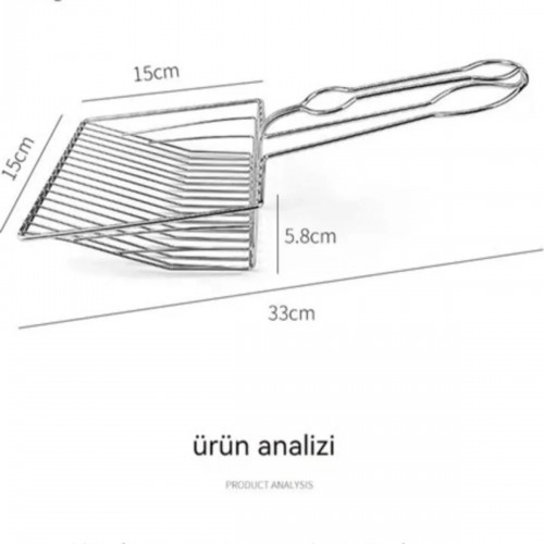 Paslanmaz Metal Kedi Köpek Kum Temizleme Küreği - Tuvalet Kumu Temizleyen Metal Kürek