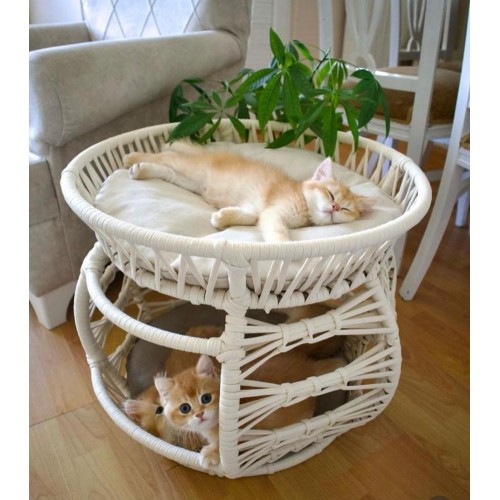 Krem Rengi Çift Katlı Kedi Yatağı Krem Rengi Çift Katlı Kedi Yatağı